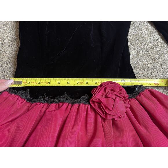 Vintage 80s Scott McClintock Black Velvet Pink Drop Waist Dress Sz 4 Goth - Picture 9 of 11